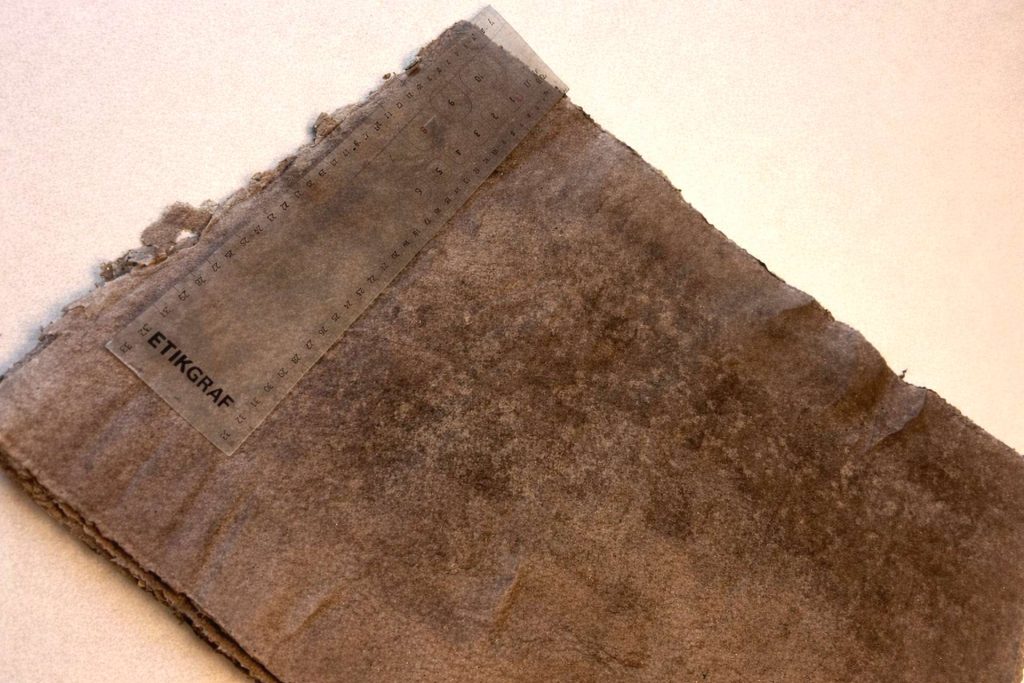 Fotografski prikaz organskog materijala za Piquentum Brut Nature etiketu, nastalog od ivnskog tlaoga, i papirne pulpe. 